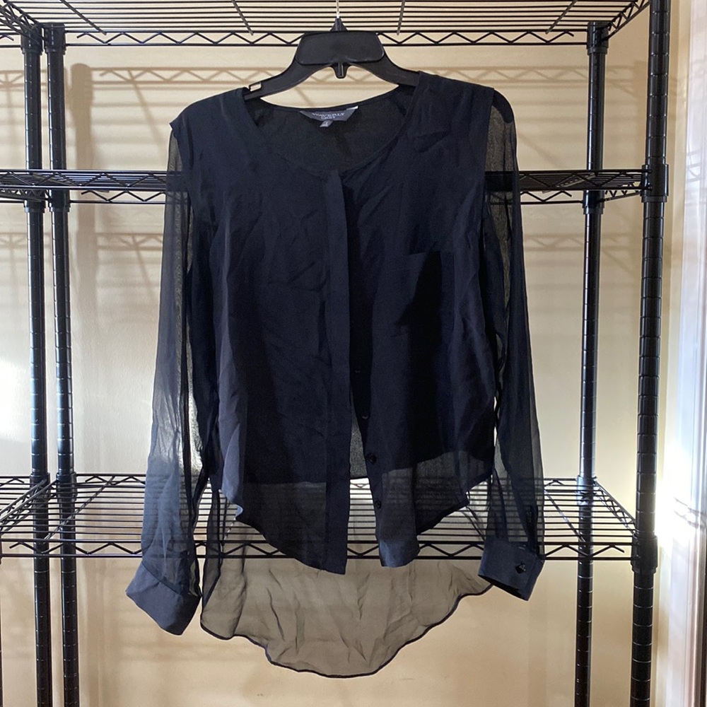 Waverly Grey 100% Silk black button down blouse